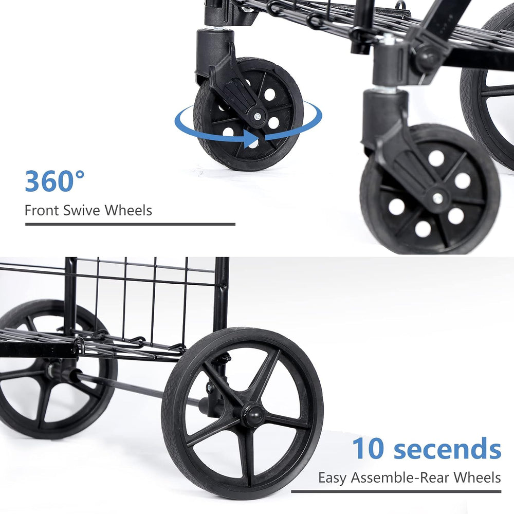 SUPER DEAL Folding Shopping Cart with Wheels and Double Basket for Groceries ...