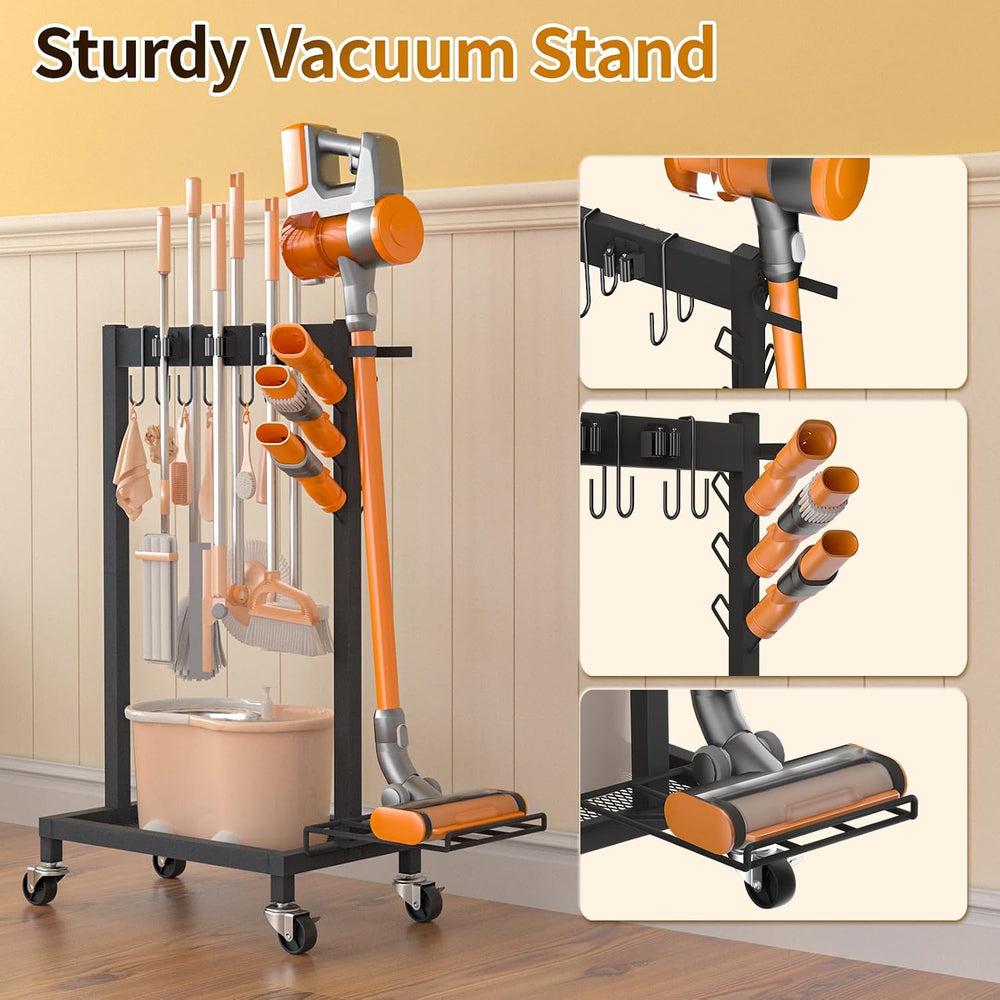 Broom Holder with Cleaning Supplies Organizer, 18" Wx11.8 Dx34.6 H
