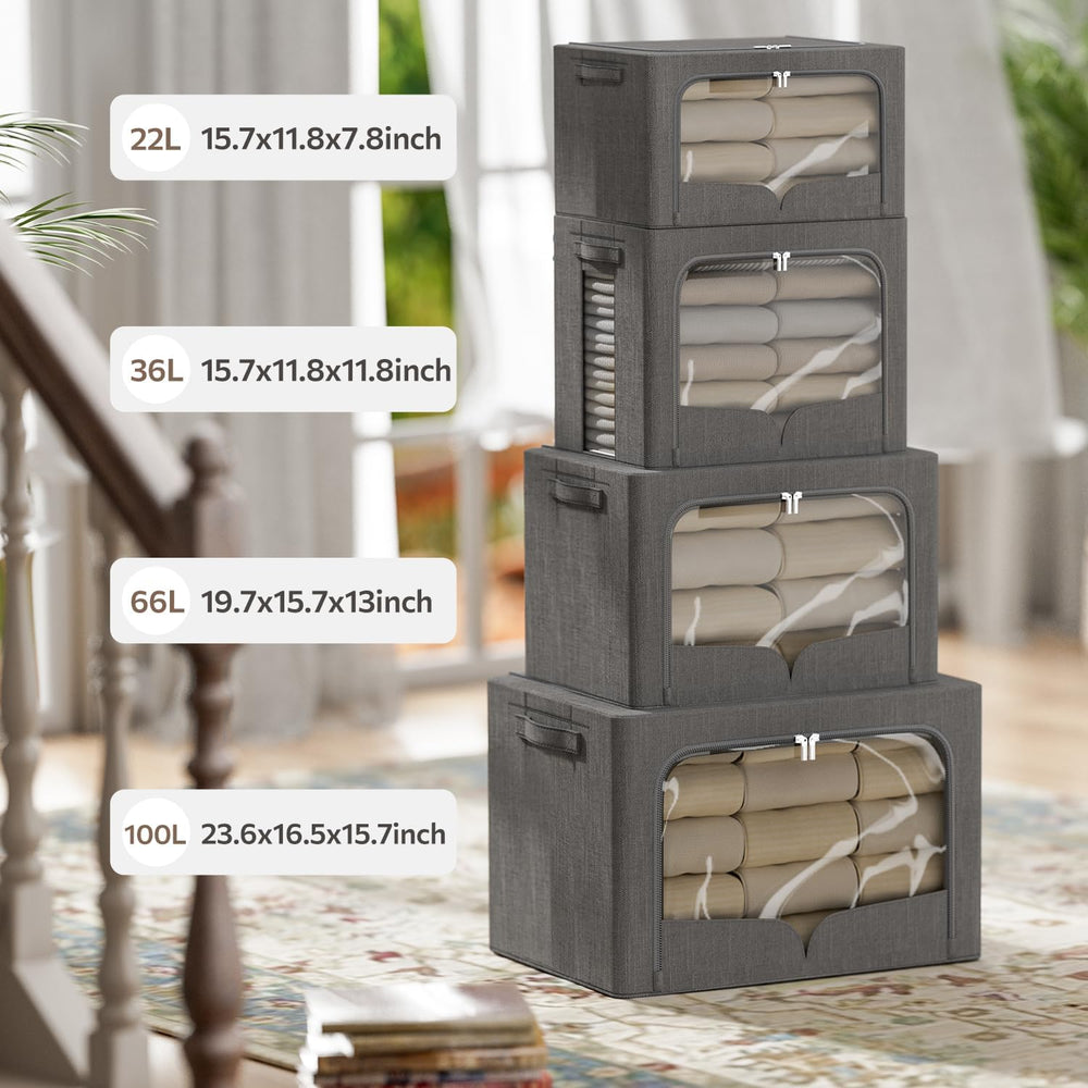FHSQX 3 Pack Clothes Storage Bins with Metal Frame
