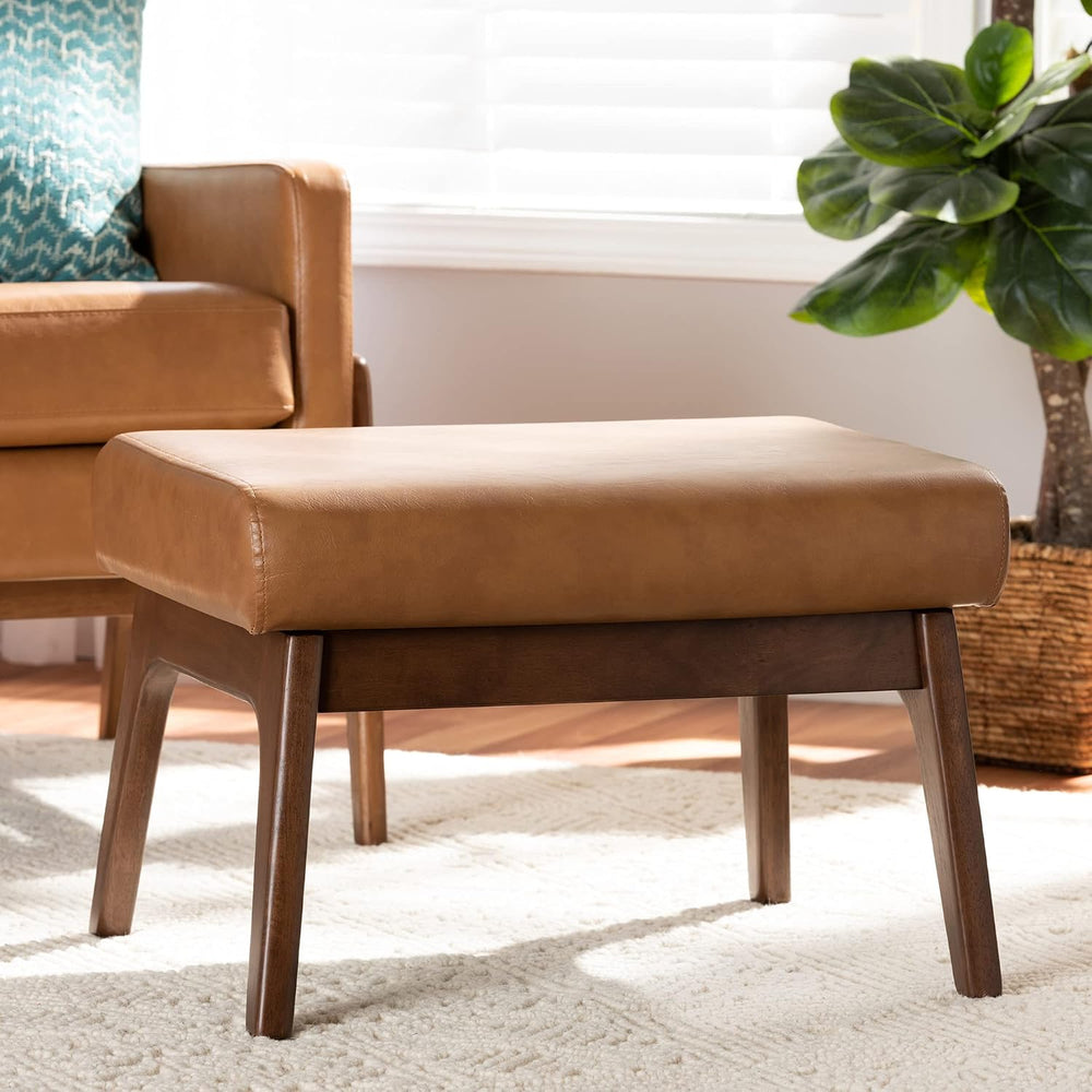 Baxton Studio Bianca Mid-Century Modern Walnut Brown Finished Wood and Tan Fa...