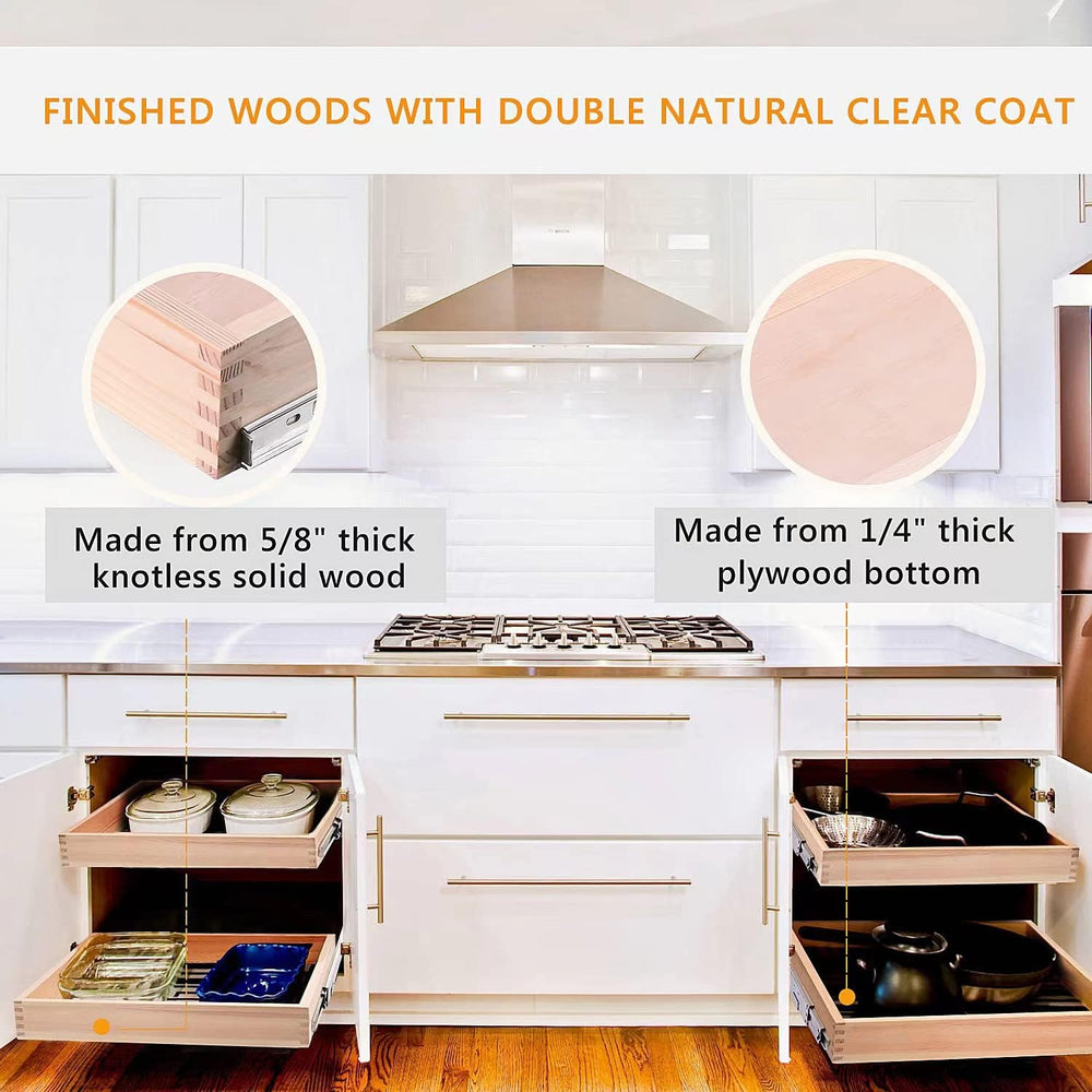 Mulush 13”W x 21”D x 3”H Soft Close Slide Out Wood Drawer Organizer for Kitch...