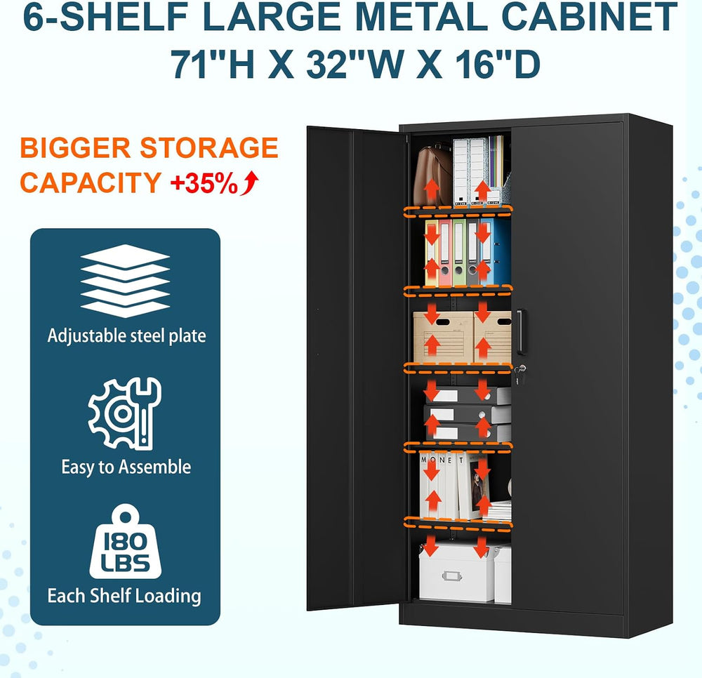 MIIIKO Metal Garage Storage Cabinet with 2 Doors and 5 Shelves,71" Metal...