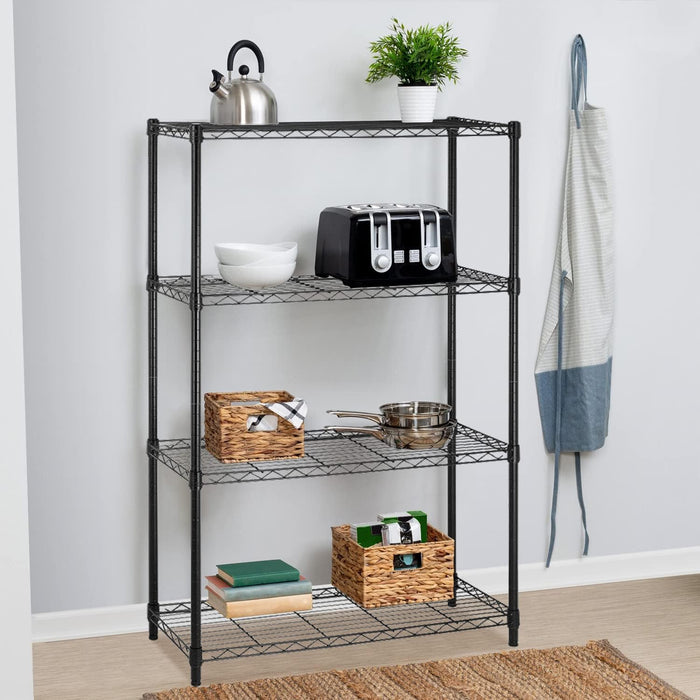 BLKMTY 4-Tier Storage Shelves, Wire Racks, Metal Shelving Unit, Freestanding Shelf, Adjustable Metal Steel Rack for Kitchen Pantry Closet Laundry Bathroom 14" D x 36" W x 54" H, Black