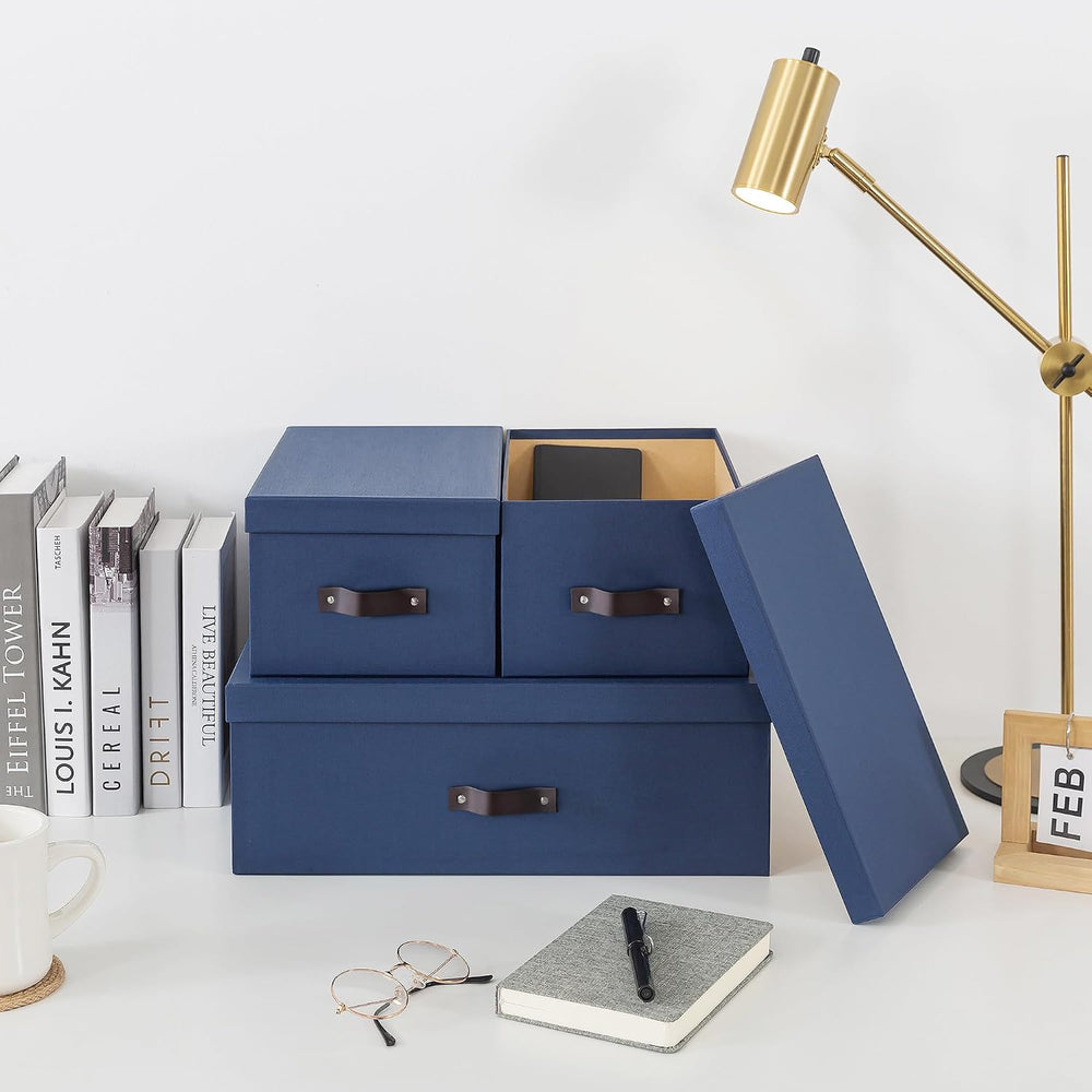 Soul & Lane - Decorative Storage Boxes with Handles, Set of 3, Navy