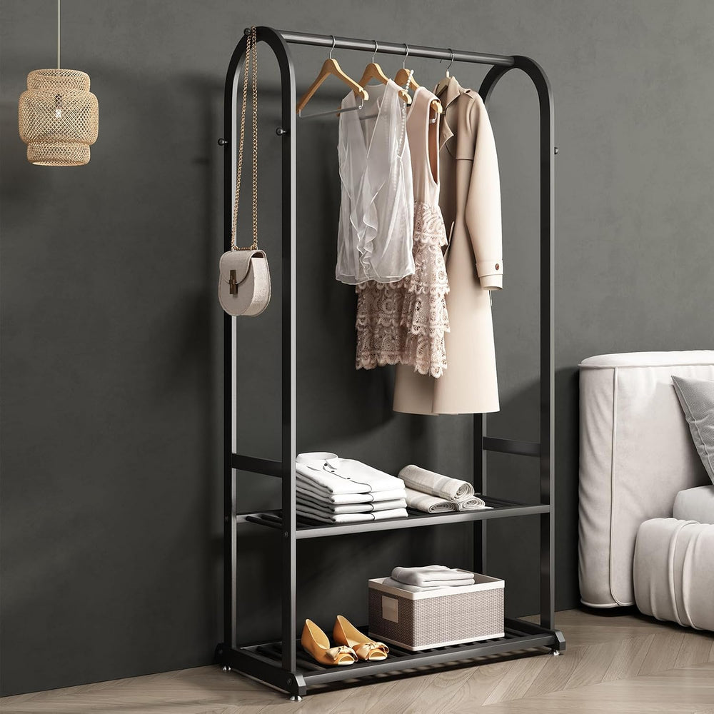 Freestanding Clothing Rack,Metal Garment Rack with Bottom Shelves and 6 Side ...
