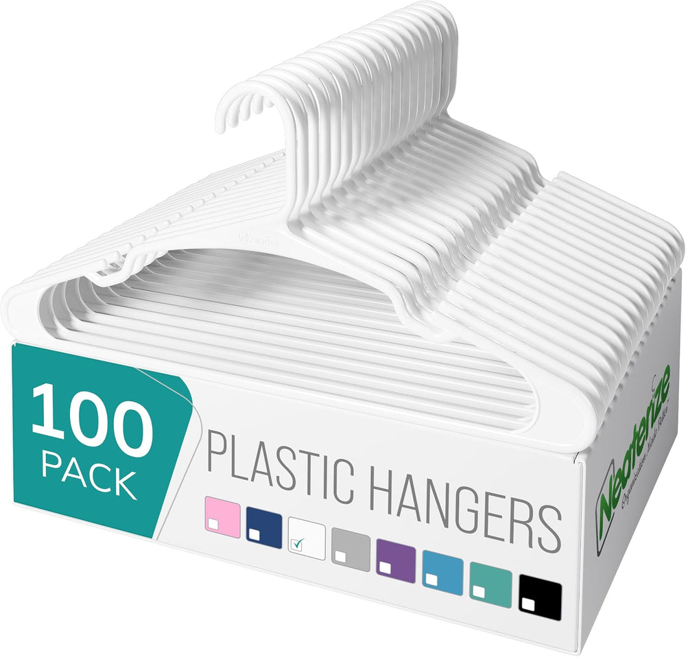 NEATERIZE Clothes Hangers Plastic 100 Pack for Adults - Plastic Hangers, The ...