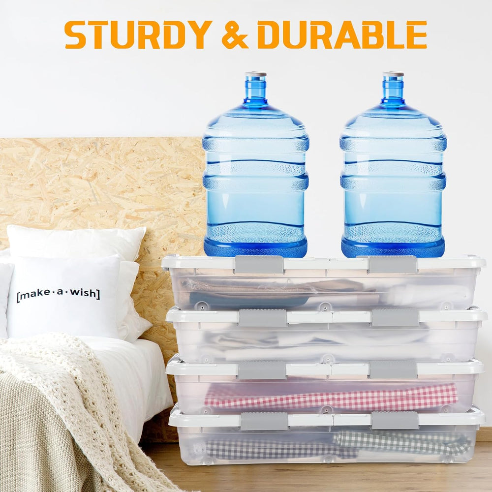 Beeveer 4 Pcs Plastic Under Bed Storage Container 31.5x15.8x5.2inch, White