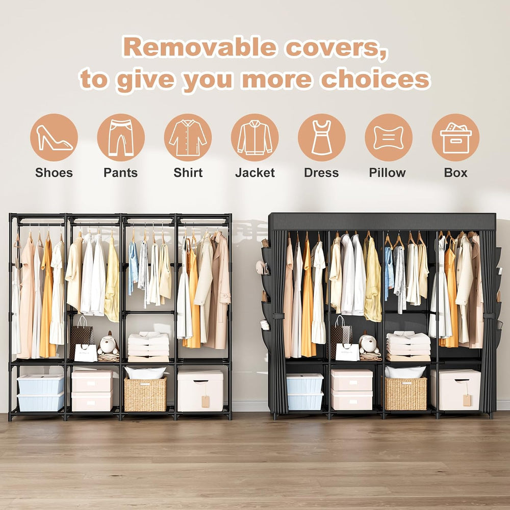 Portable Closet for Hanging Clothes, 67 Inch Wide Portable Wardrobe Closet wi...