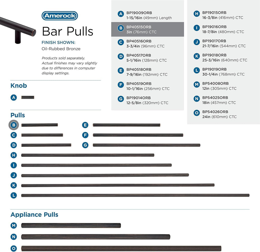 Amerock 25 Pack 3" Bar Pulls Oil-Rubbed Bronze Drawer Pull