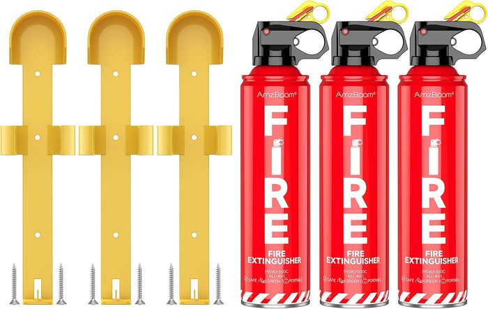 AmzBoom Fire Extinguishers Water-based for Home Kitchen, Car, & Boat 3 Pack–Portable Small Fire Spray with Mounting Brackets–A,B,C,K Multi-Purpose Fire Protection, Eco-Friendly, Compact & Easy to Use.
