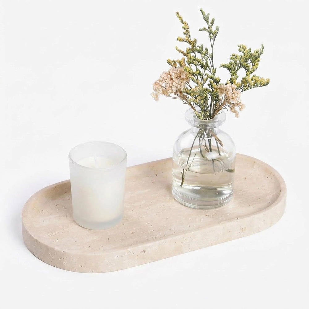 Beige Travertine Vanity Tray | Natural Stone Bathroom Organizer | Perfume &am...