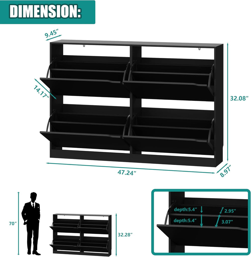 Xixini Shoe Storage Cabinet for Entryway with 4 Flip Drawers, Sturdy Wood Hid...