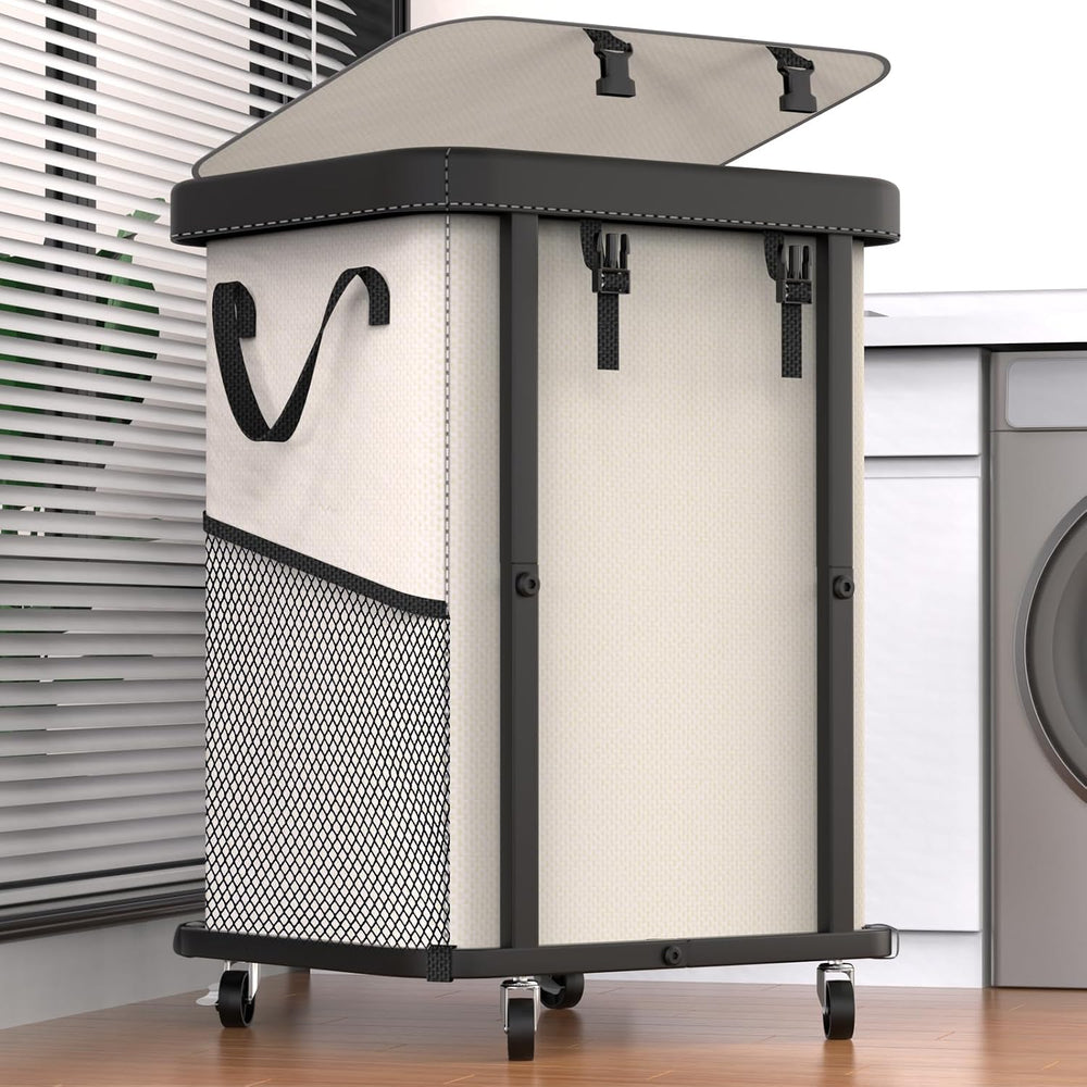 Laundry Basket with Wheels,150L Leather Patchwork Rolling Hamper Carts