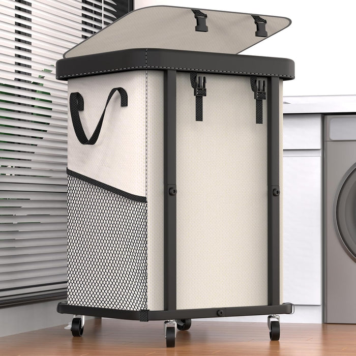 Laundry Basket with Wheels,150L Leather Patchwork Rolling Hamper Carts