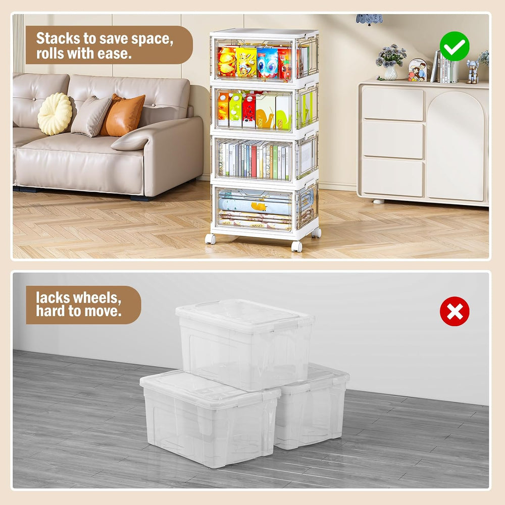 Kmiectse Clear Storage Bins with Lids - 4 Tier 32qt Plastic Stackable Bins