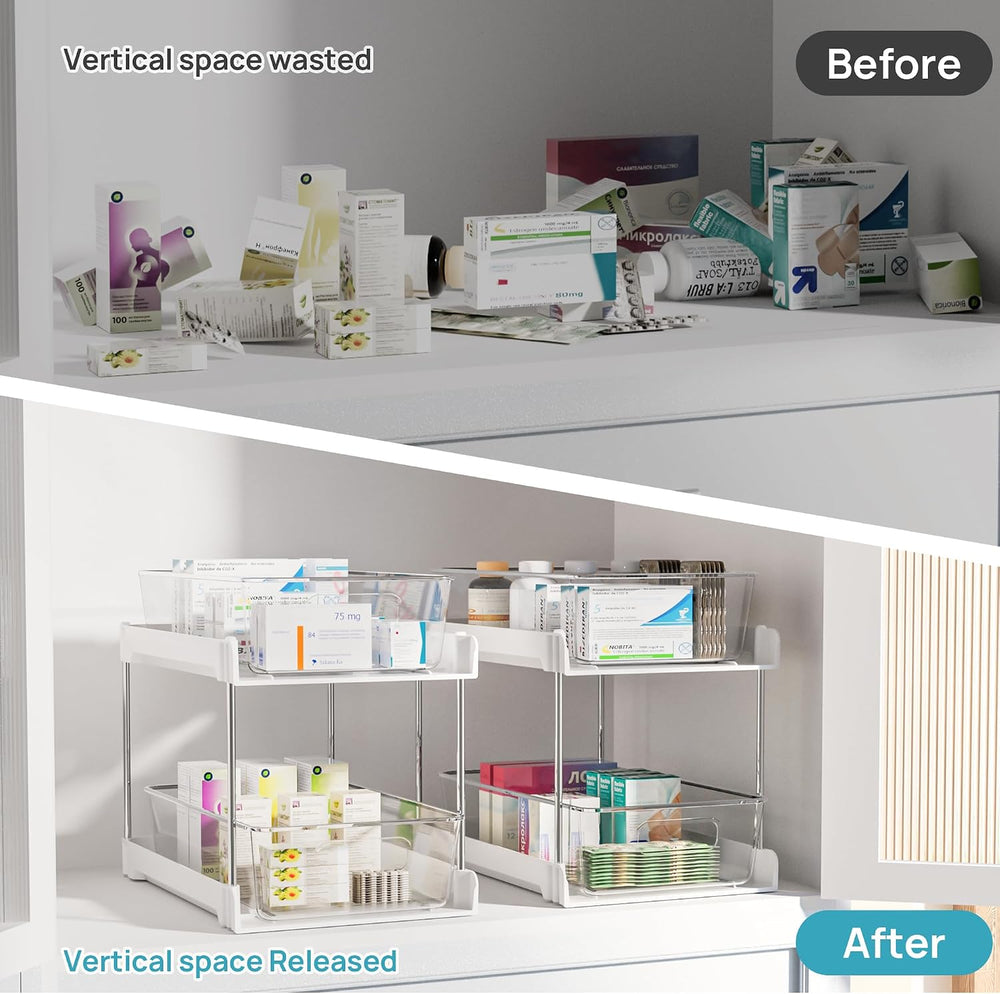 Vtopmart 4 Pack Pull Out Bathroom Under Sink Organizer (S-Standard, White)