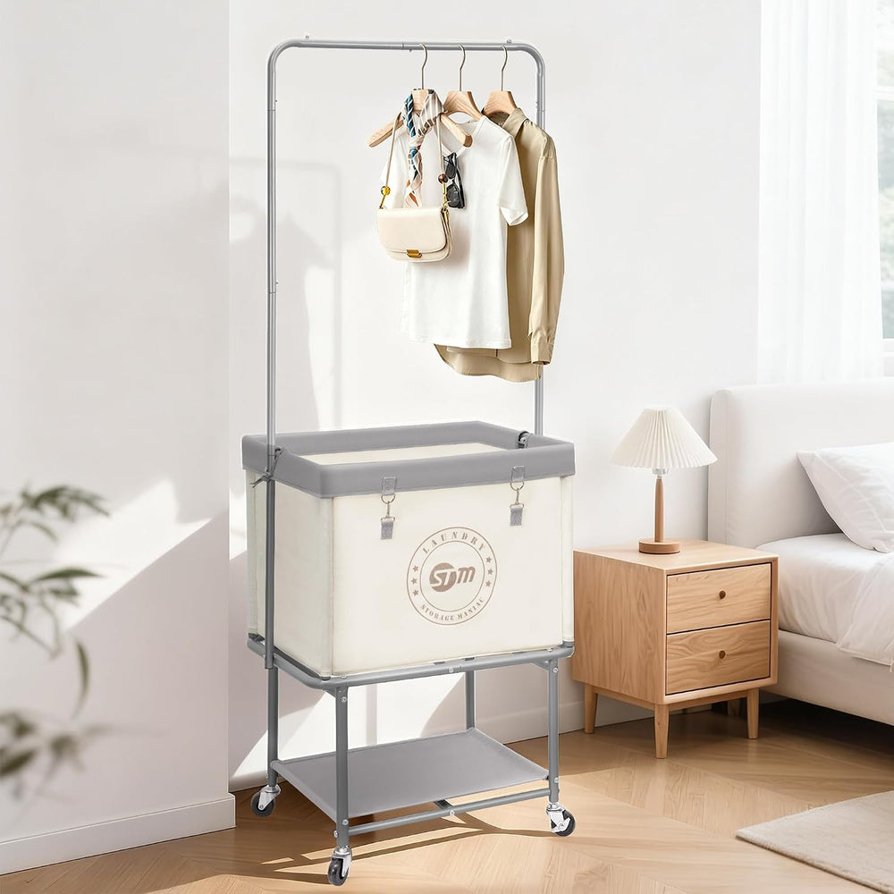STORAGE MANIAC Rolling Laundry Cart with Hanging Bar & Storage Shelf, 110...