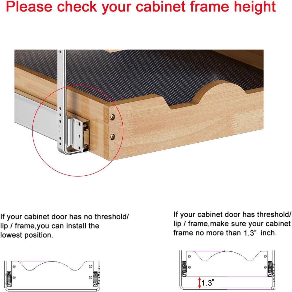 DINDON 3 Tier Pull Out Cabinet Organizer 17”W X21”D Slide Out Shelves With Sh...