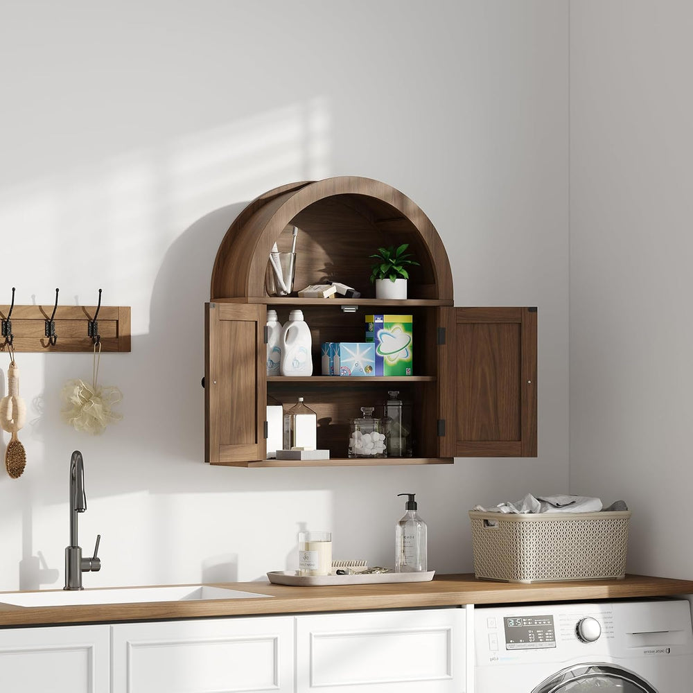 ChooChoo Arched Wall Cabinet, Double Door Medicine Cabinet with Shelf