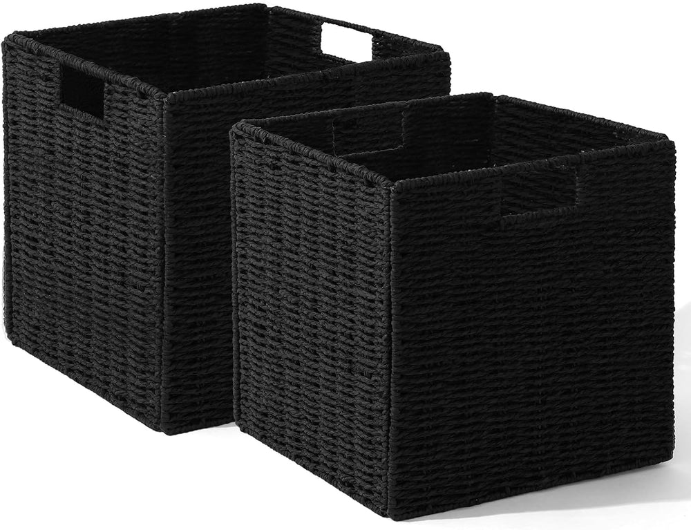 12x12x12in Wicker Basket for Storage,Set of 2 Hand-Woven Paper Rope Wicker Ba...