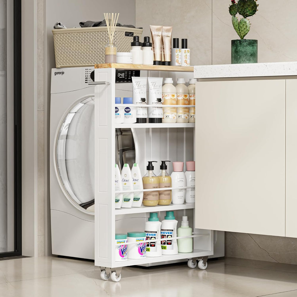 KLM 4 Tier White Slim Storage Cart with Wheels