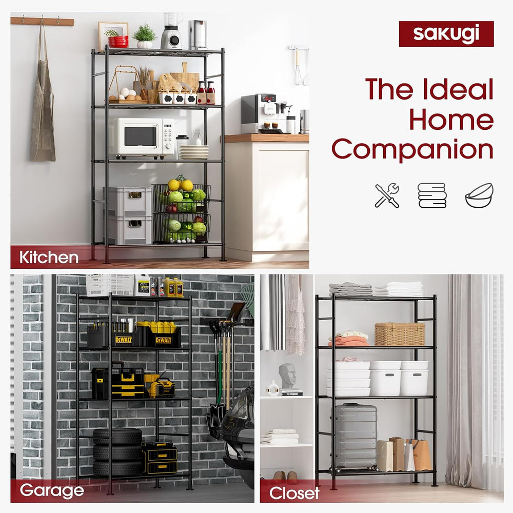 Sakugi Storage Shelves - 4 Tier Shelf Organizer, Heavy Duty Garage Shelving U...