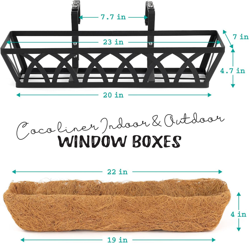 24" Hanging Window Box Basket w/Coco Liner, Black, 4-Pack