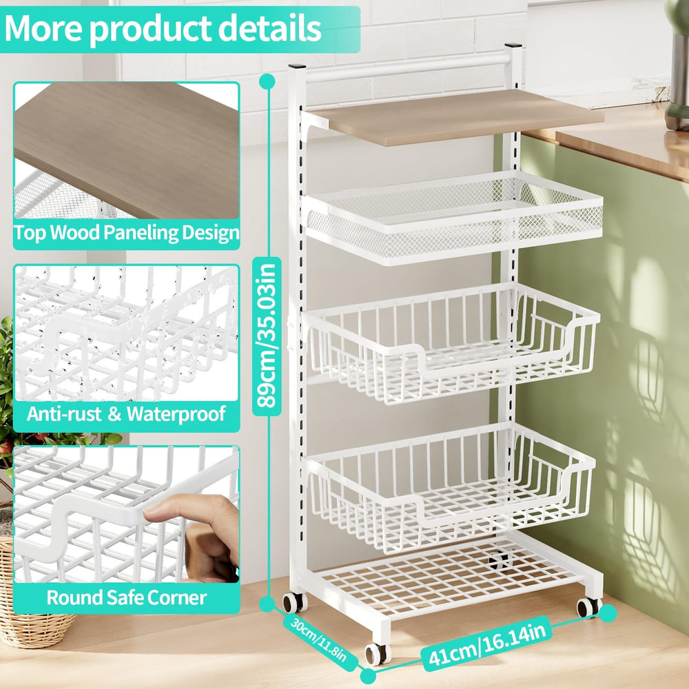 HapiRm Fruit Basket Kitchen Cart - 5 Tier Adjustable Vegetable Storage Rack, ...