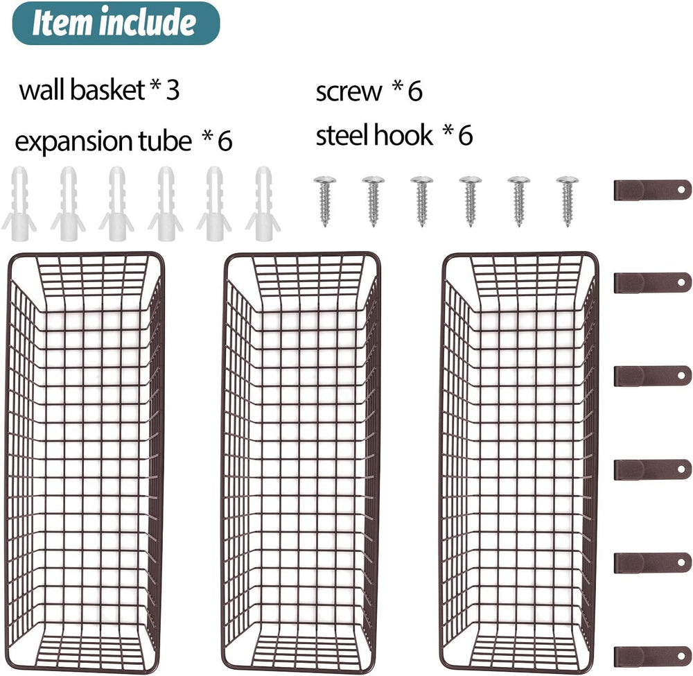 3 Set [Extra Large] Hanging Wall Basket for Storage, Wall Mount Sturdy Steel ...