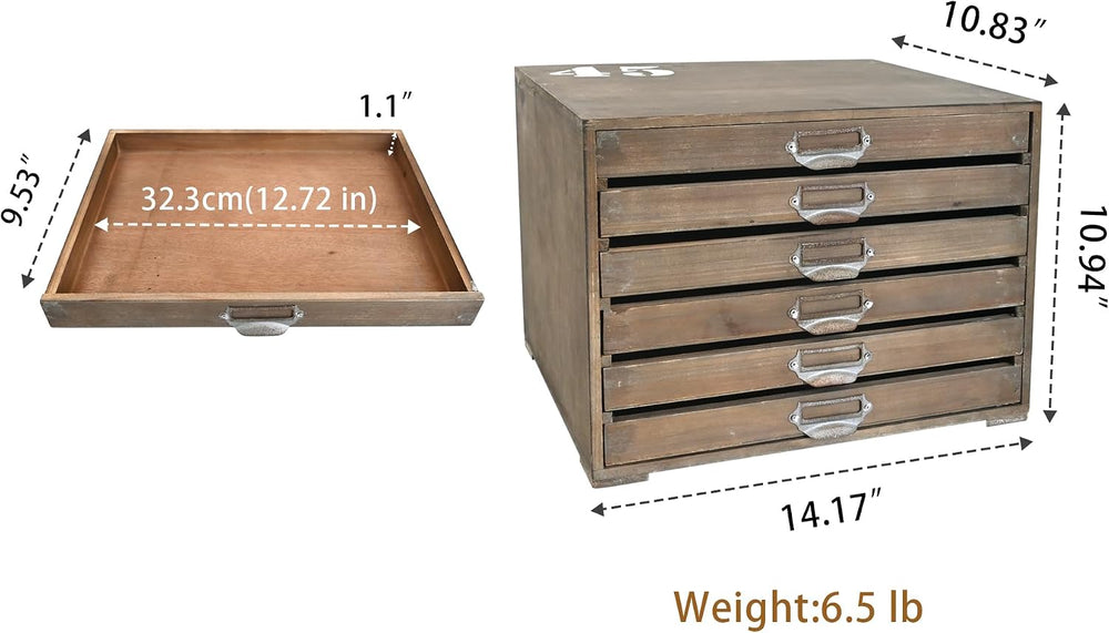Vintage Wooden Desk Organizer Cabinet with 6 Drawers - Rustic Farmhouse Distr...
