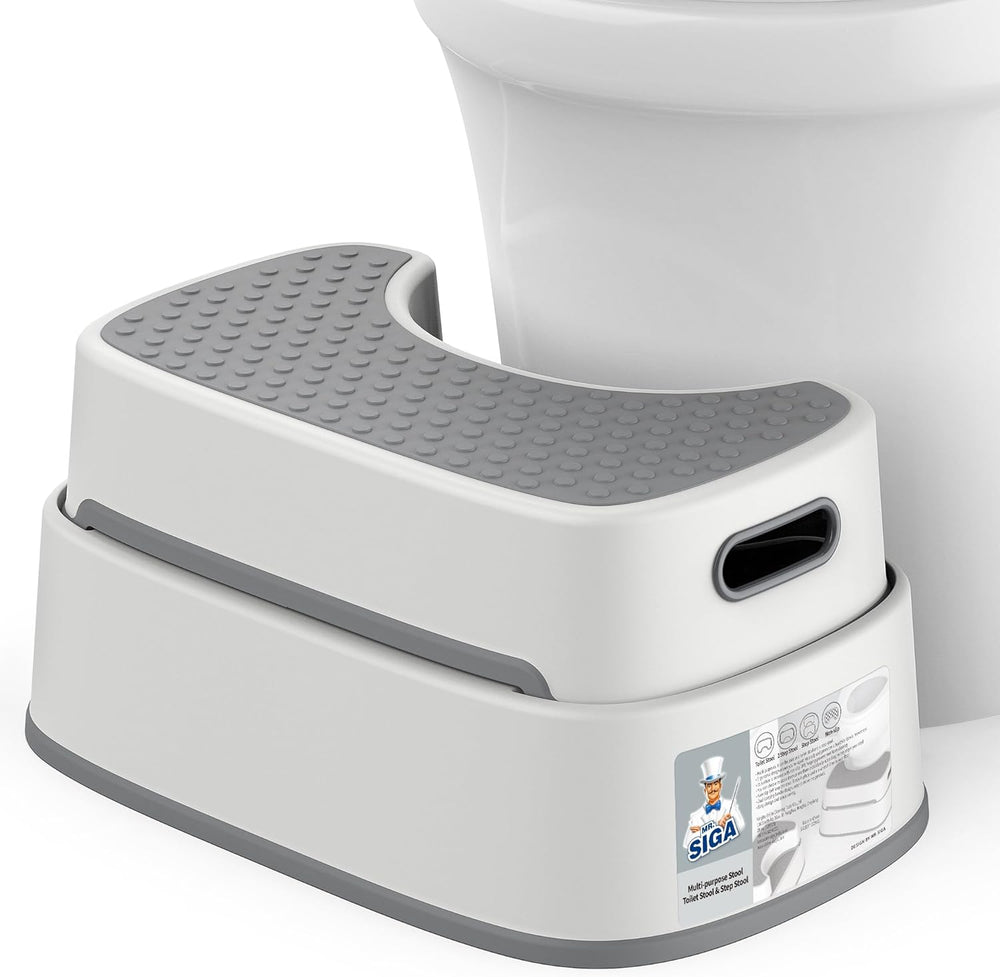 MR.SIGA Toilet Stool Squat Adult Bathroom Foot Stool, Off-White & Dark Gray