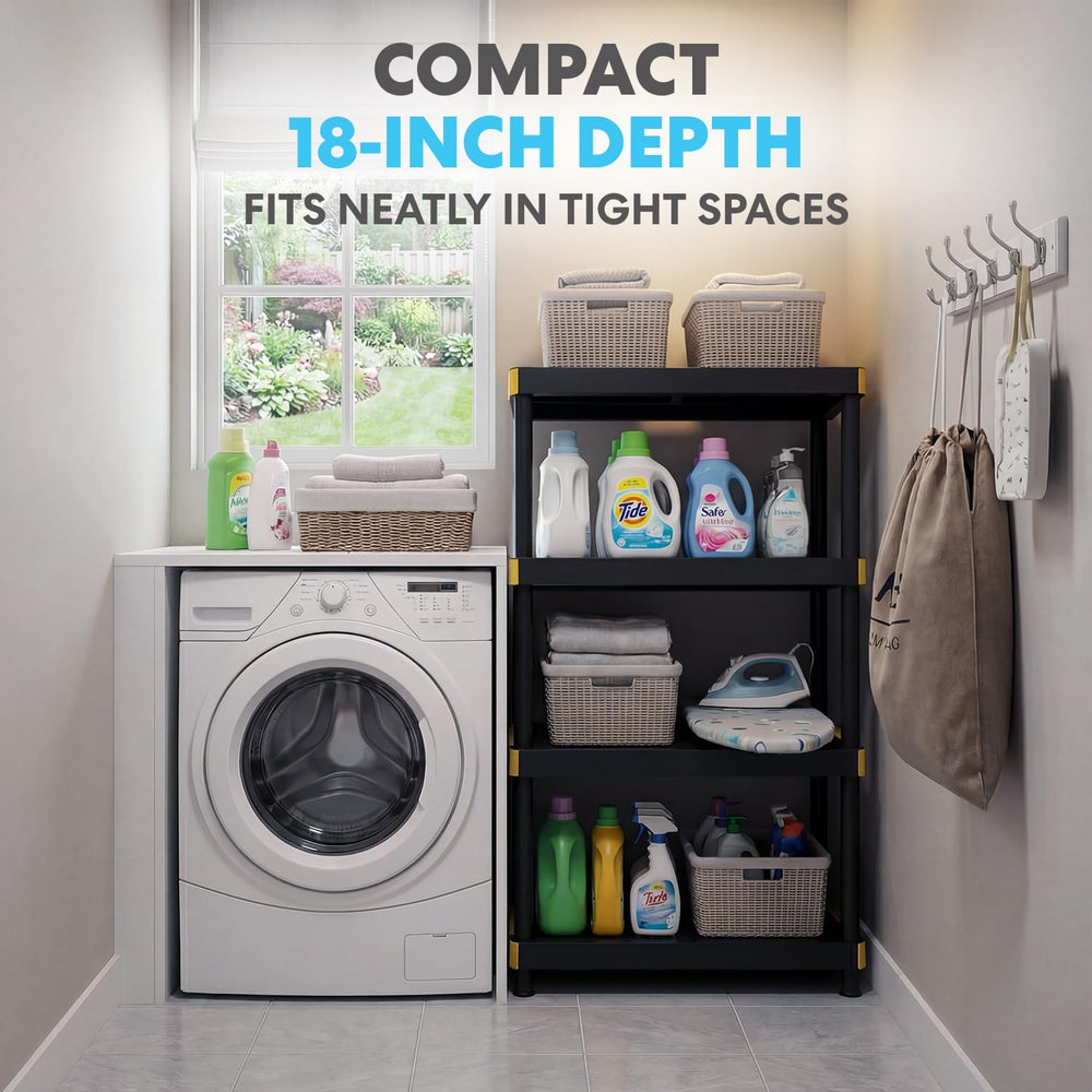 Simpli-Magic 4-Tier Heavy Duty Plastic Storage Shelving Unit, Garage & Ba...