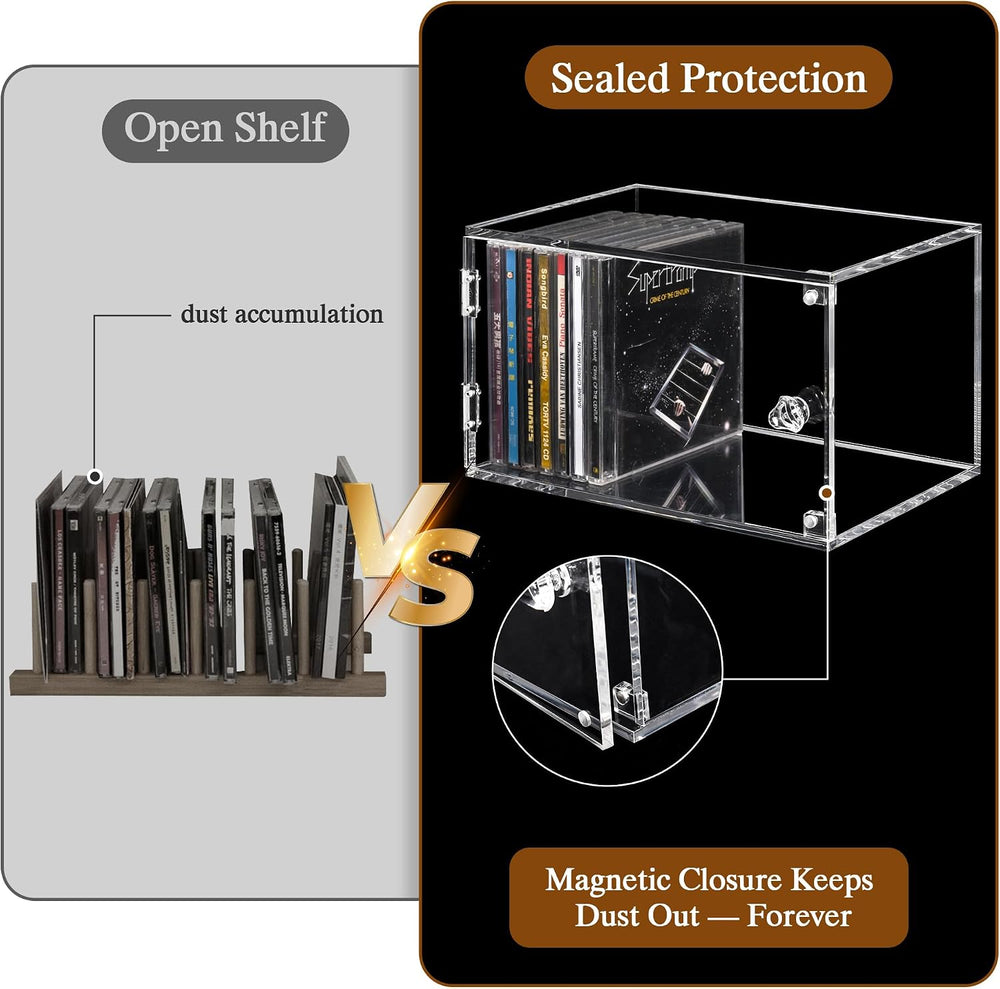 CELSOL 2-Tier Clear Acrylic CD Storage Box with Magnetic Door, Dust-Proof Sea...