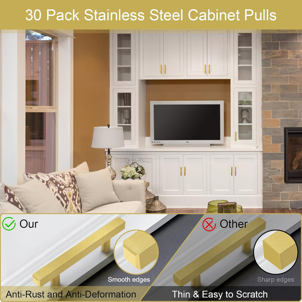 AEEKEL 30 Pack Brushed Brass Kitchen Cabinet Handles 5" Length Drawer Pulls
