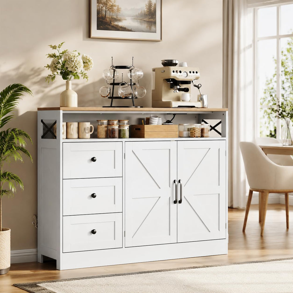 47.2'' Sideboard Buffet Cabinet with Storage, 3 Drawers 2 Doors, White