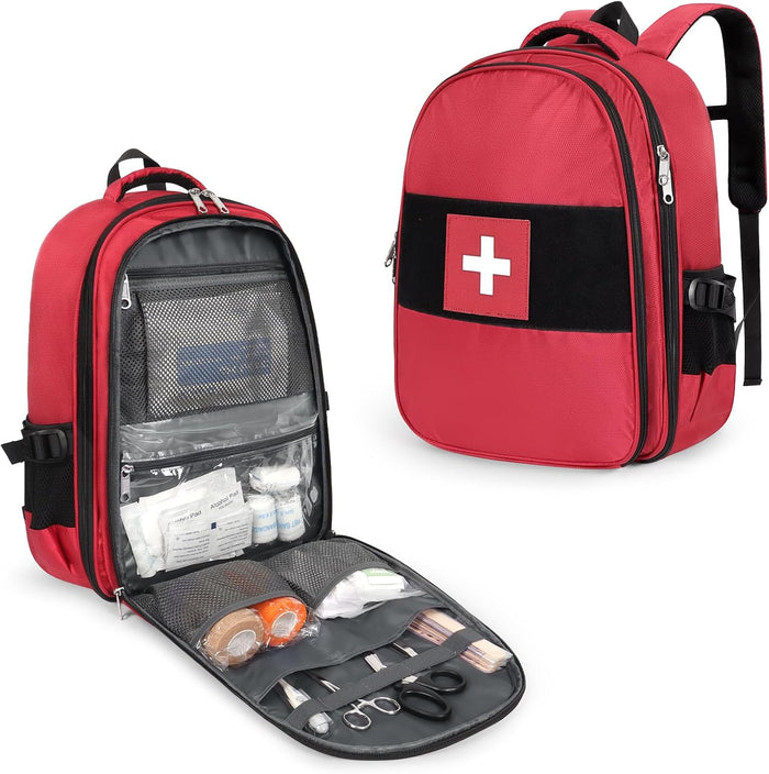 Gatycallaty First Aid Backpack Emergency Medicine Bag Empty Survival Trauma Bags First Responder for Outdoor Travel Office (Red)