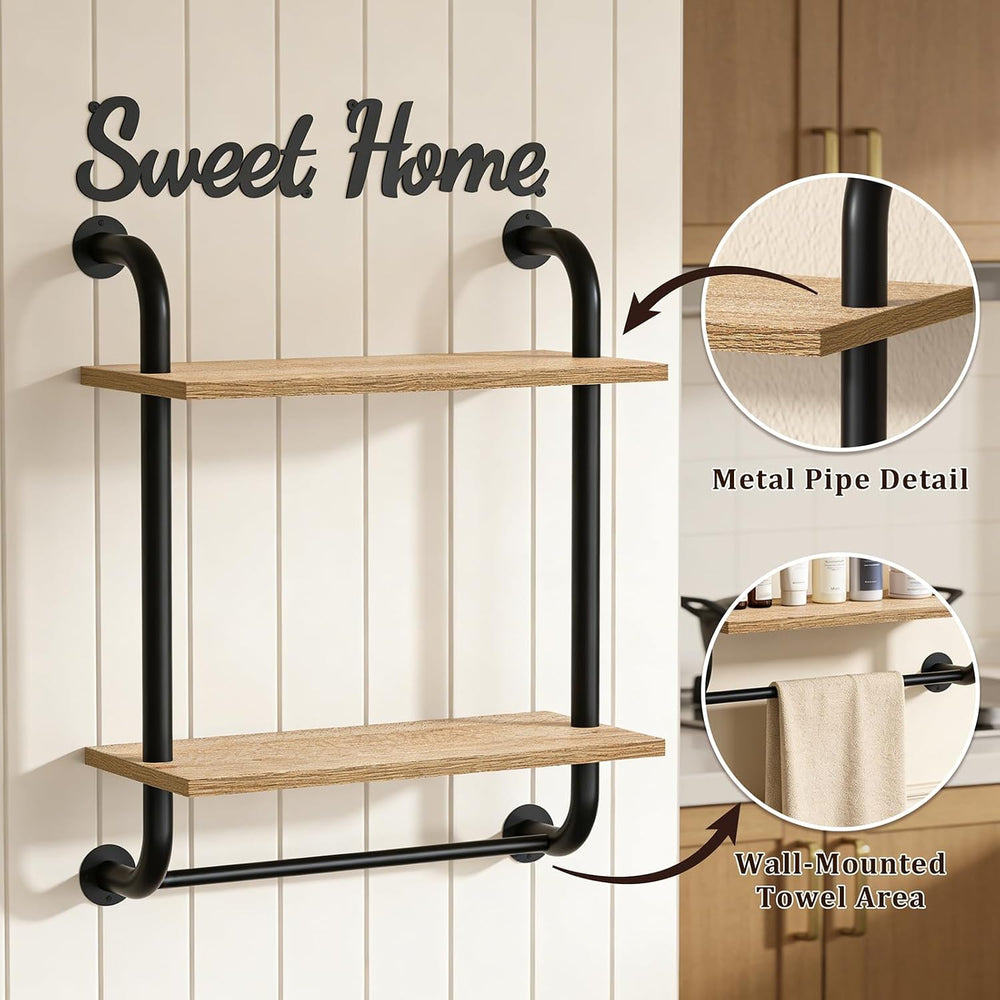 Tinpin Bathroom Shelves Wall Mounted, Rustic Farmhouse Pipe Shelves, 2-Tier, ...