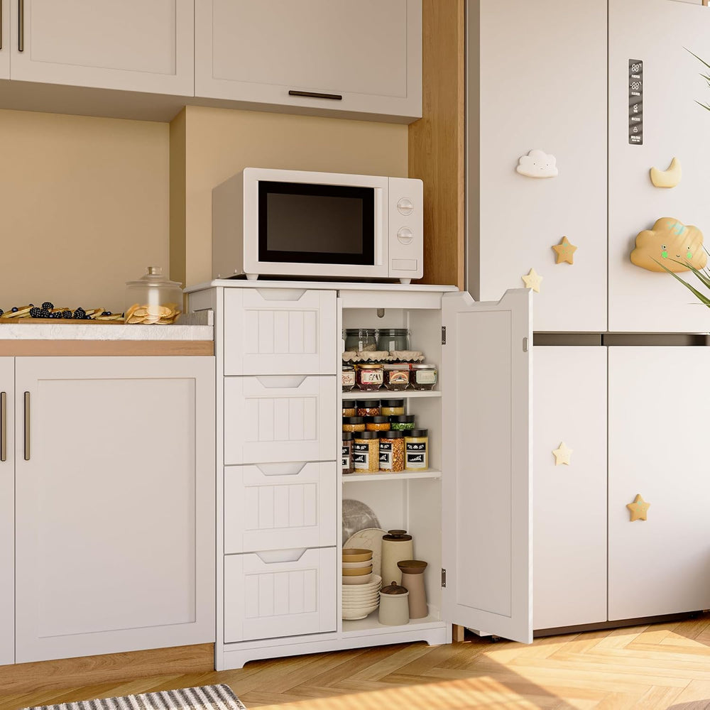 Gizoon Small Coffee Bar Cabinet with 4 Drawers and Door, White