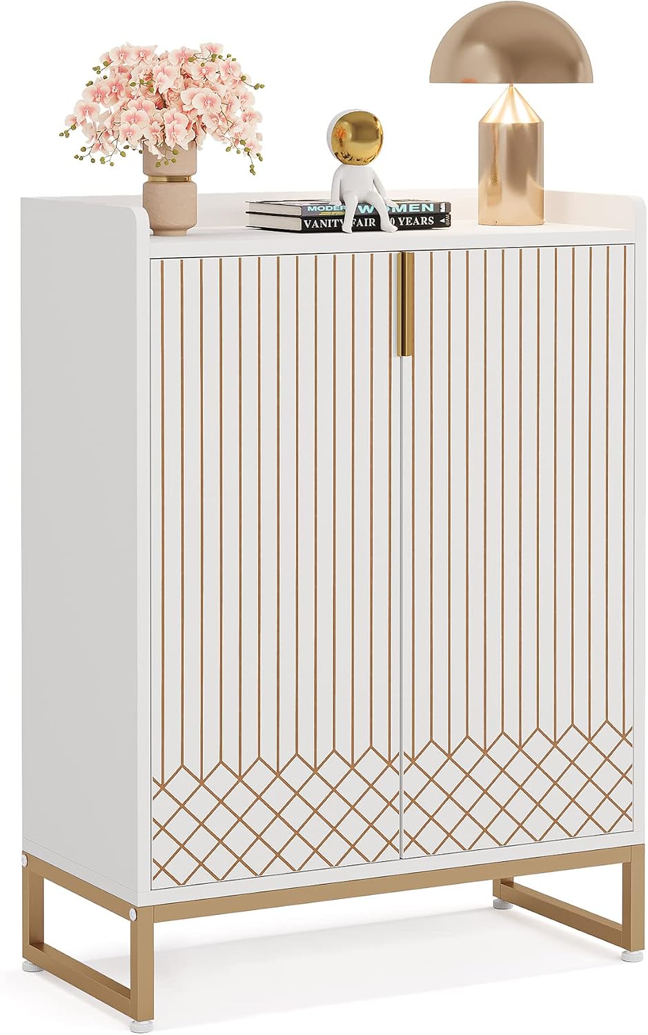 LITTLE TREE Modern White Shoe Cabinet with Doors for Up to 25 Pairs, 5-Tier W...