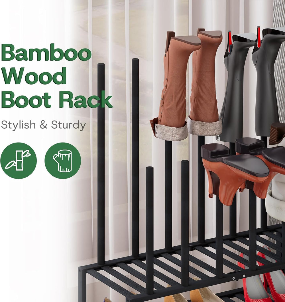 kiplant Tall Boot Rack Organizer - Bamboo Wood Boot Rack Shoe Rack for Entryw...