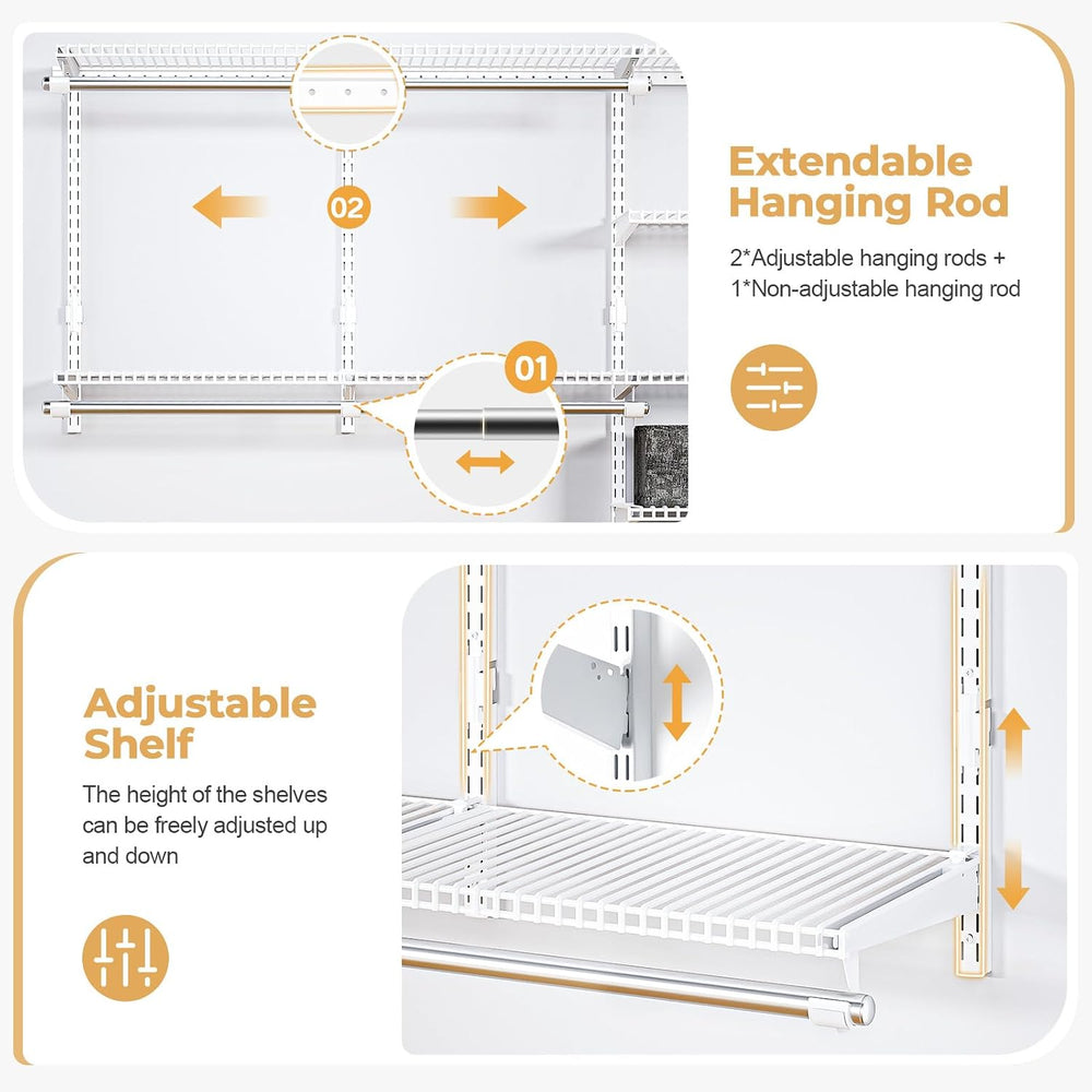 Sturdy Closet Organizer System: 8.7 Ft. Custom Metal Wire Shelving