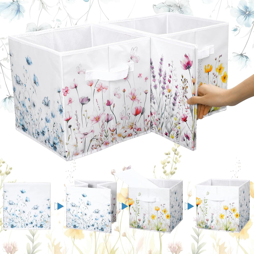 Geelin 6 Pcs Wildflower Cube Storage Bins 11 in Storage Basket with Handle