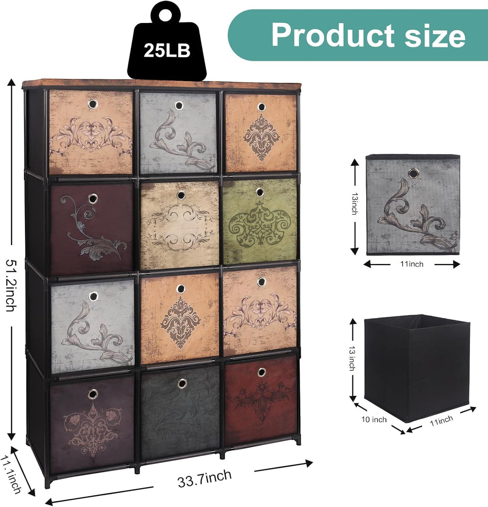 VASICAR Tall Fabric Dresser for Bedroom, Vintage Cube Organizer Shelf