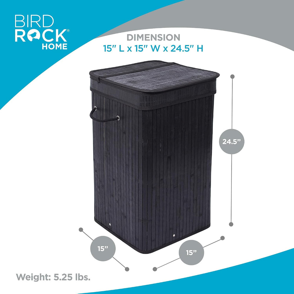 BIRDROCK HOME Square Laundry Hamper with Lid and Cloth Liner, Medium Basket w...