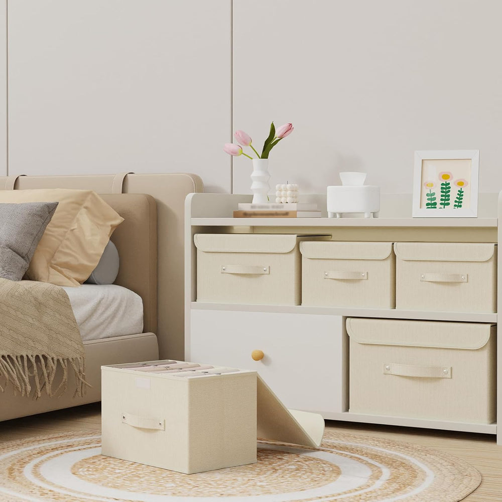 Cloth Storage Baskets with Handles,Beige 10.2x7.9x6.7in,5 Pack