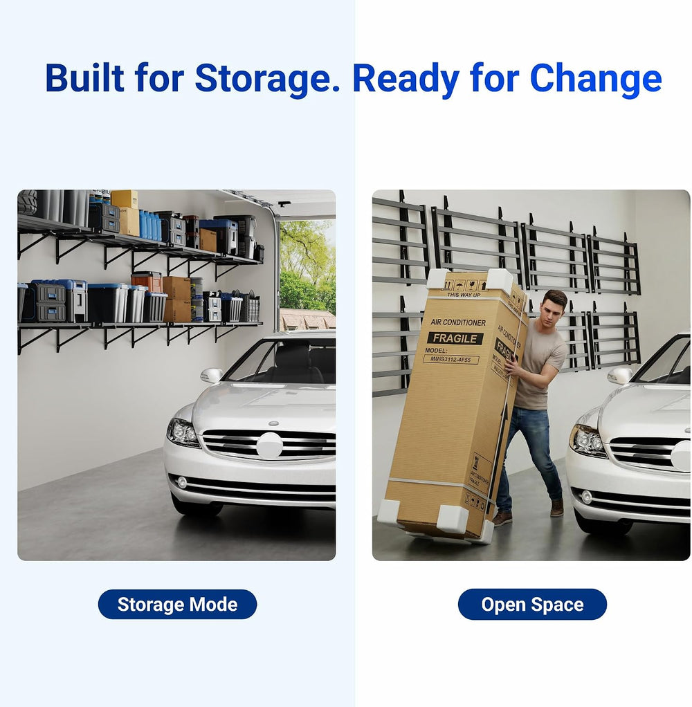 FLEXIMOUNTS Fold-Down 4-Pack 2x4ft Garage Wall Shelving, 600lbs Load, Black
