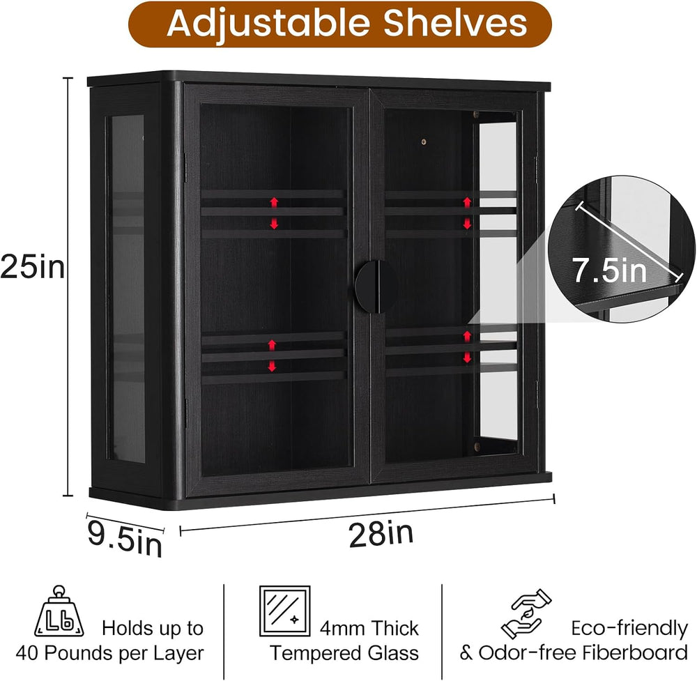 NEWOWNDS Display Wall Storage Cabinets for Laundry Room with Tempered Glass