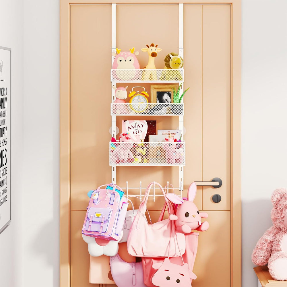 Consumest Over The Door Hooks Organizer - 4 Tier Door Coat Rack with 3 Basket...