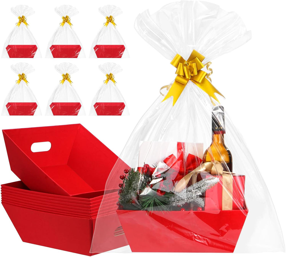 AFOROEOA 10PACK Red Baskets For Gifts Empty, 10x12”Thick Kraft Gift Basket wi...