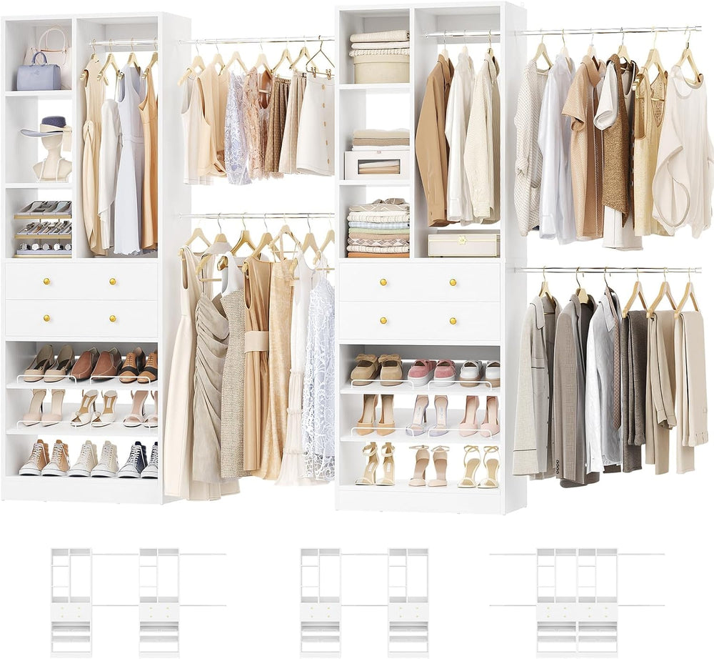 Besiost Closet System, Up to 134"/11.2 FT Closet Organizer with 4 Wooden...